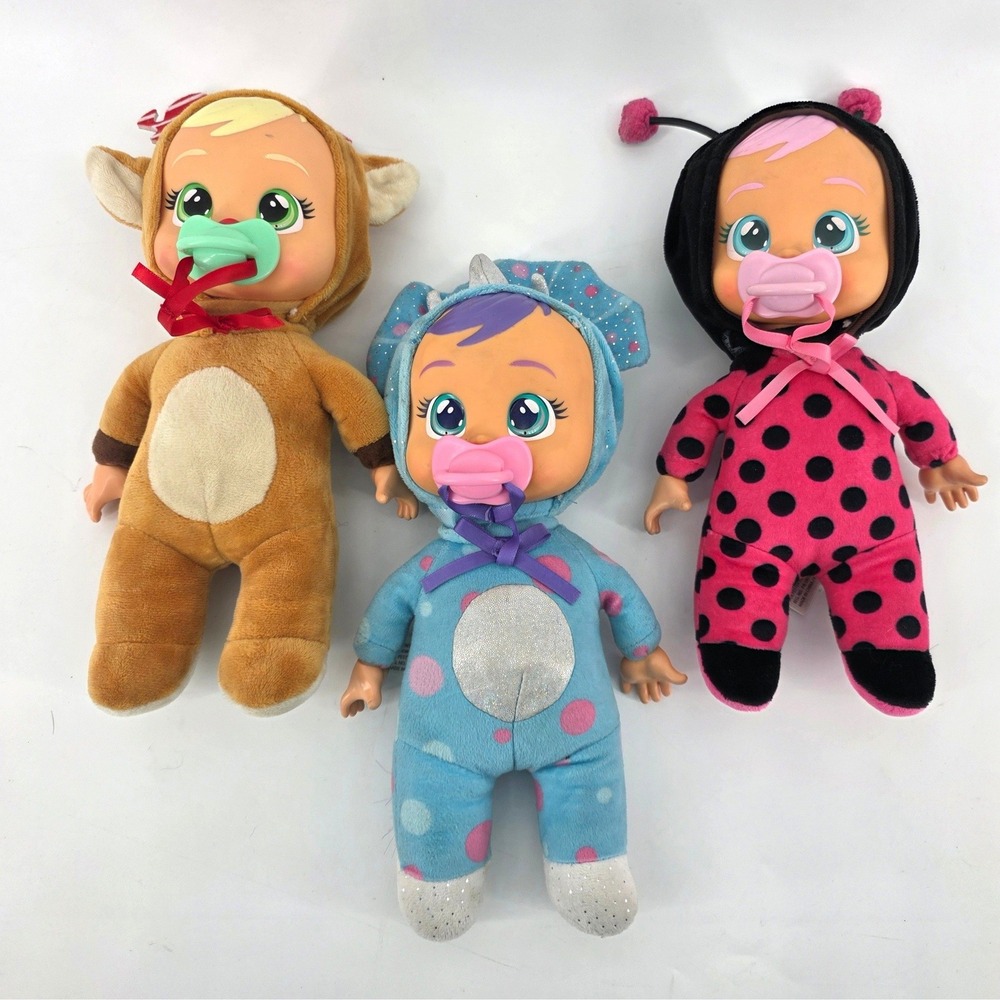 IMC Toys Cry Babies Magic Tears Plush Doll Lot Ladybug Unicorn Reindeer 3pc Set